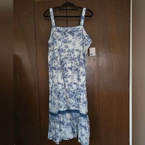 LC Lauren Conrad Blue Tropical Midi Sundress